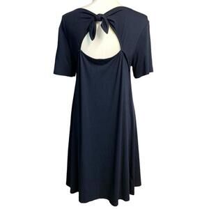 Loft Navy Tie Back Dress Short Sleeve Round Neck Super Soft Casual Dress‎ Medium